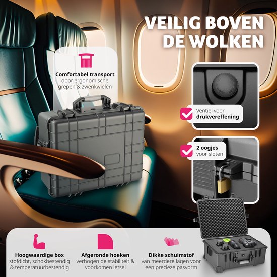 tectake® - Transportkoffer verrijdbaar met telescoopgreep - Fotokoffer - Camerakoffer 45 x 26 x 58 cm - 2 kliksluitingen - Mogelijkheid voor afsluiten met hangslot