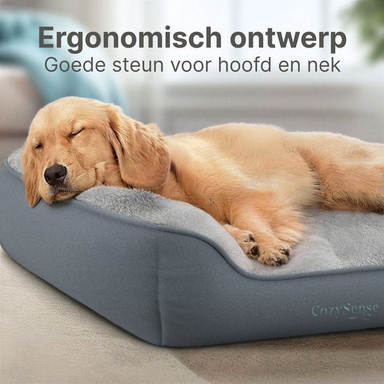 CozySense® Orthopedisch Hondenkussen 60x42 cm Maat S - Waterdicht & Wasbaar - Benchkussen en Hondenbed - Ultra Zachte Sherpa Stof - Grijs & Antraciet