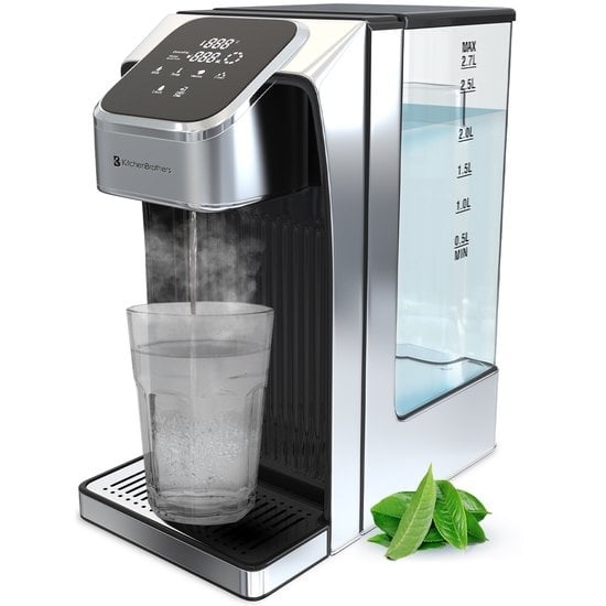 KitchenBrothers Heetwaterdispenser – 2,7L Inhoud, Instelbare Temperatuur – 2600W – 26,4 x 15 x 30,2 cm – RVS/Zwart
