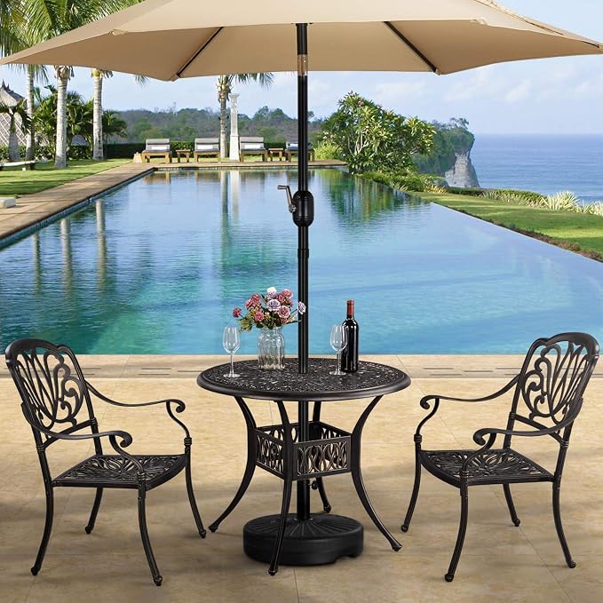 Yaheetech Solar Parasol Ø 230 cm met Vulbare Voet - Beige - Tuinparasol met 18 LED-lampjes, Slinger en Kantelfunctie