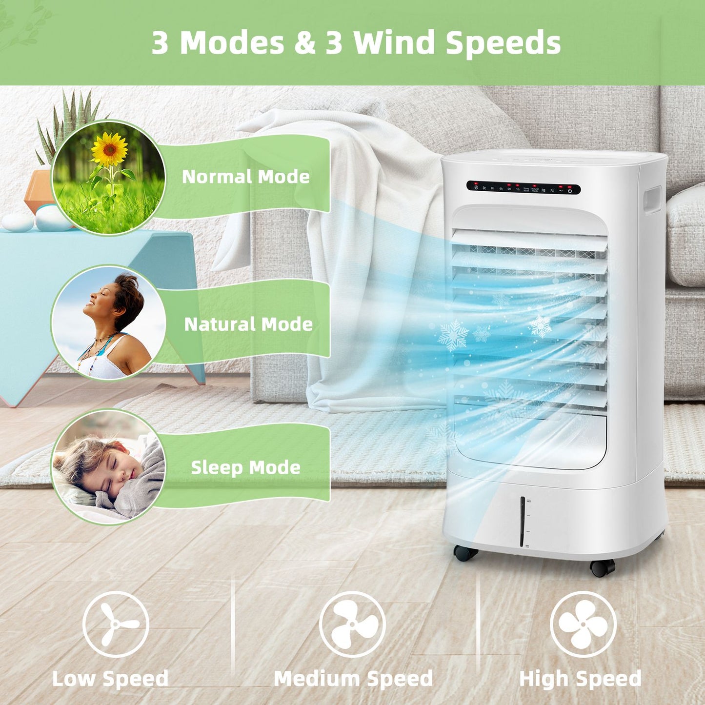 Coast 3-in-1 Mobiele Luchtkoeler Ventilator & Luchtbevochtiger 10L Watertank - 39x33x74cm  - Wit