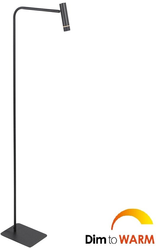 Vloerlamp Steinhauer Volari 4710ZW Zwarte kunststof en metalen lamp 120cm hoog, dim-to-warm LED met draaibare en kantelbare kop voor binnengebruik
