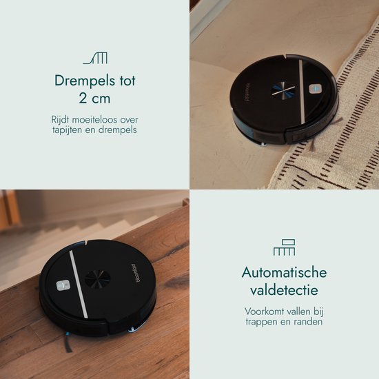 Bloomfold Sweep Robotstofzuiger met Dweilfunctie – Slimme Robot Stofzuiger, 3500Pa, 130 min, App & Google Home - Ultra-dun (7,3 cm) - Geschikt voor Huisdierhaar