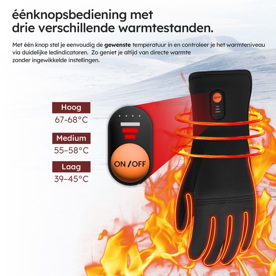 Saaf Light Verwarmde Handschoenen – Oplaadbaar – 3 Warmtestanden tot 68°C – Water- en Winddicht – Touchscreen Tip – Zwart – Maat L