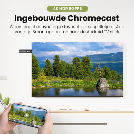 Leafline® Android TV Stick – Google TV Streamer - Ingebouwde Chromecast - Android TV Box – Met Afstandsbediening & Spraakbesturing