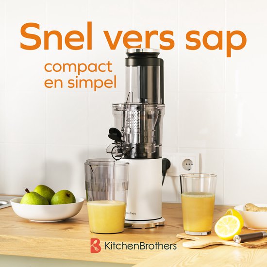 KitchenBrothers Slowjuicer - Verticaal - Juicer - Groenten en Fruitpers - 80 mm - 750 ml - Pearl White / Wit