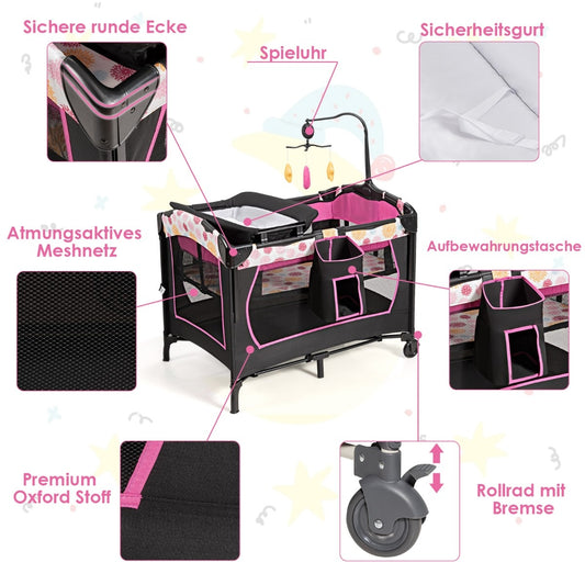 Coast babybed 4 in 1 opvouwbaar reisbed en zijbed & commentaar en playpen zwart+roze
