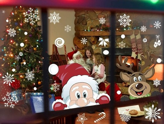 Giftmas - Raamstickers - Kerst Raamdecoratie - Kerst Stickers - Raamstickers Kinderen - Kerstversiering voor Binnen - Kerstversiering - Kerstman - Rendier - 50 stuks