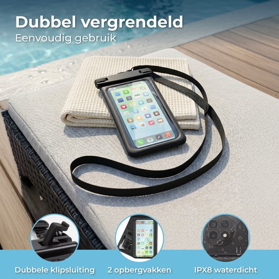 Nuvance Waterdicht Telefoonhoesje 2 in 1 met Koord - Universeel tot 7 inch - Drybag Hoesje - Dubbele Klipsluiting