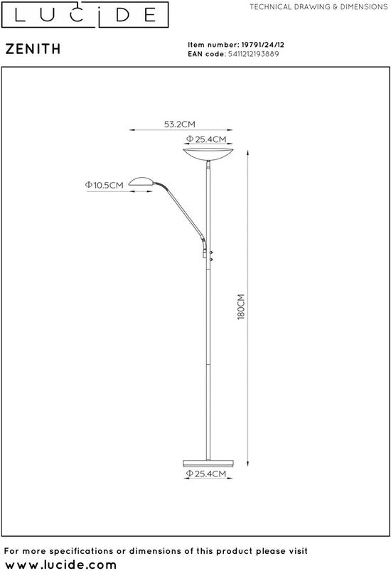 Lucide ZENITH - Leeslamp - LED Dimbaar - 3000K - Mat chroom