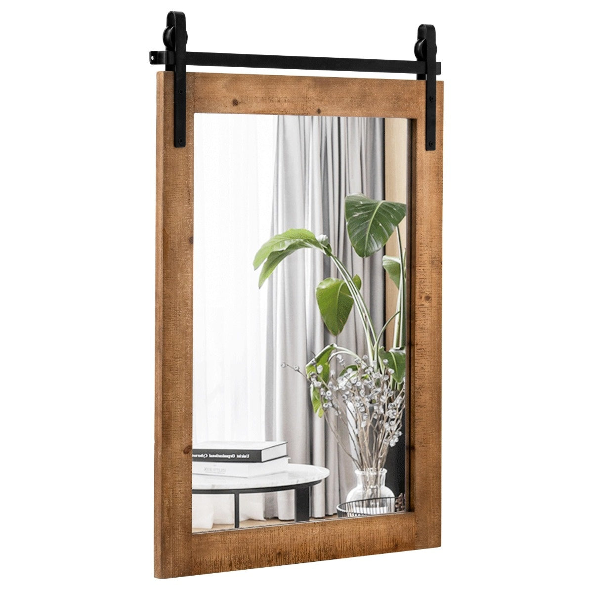 Coast rechthoekige spiegel met houten frame en metalen houder rustiek 76,5 x 56 cm bruin