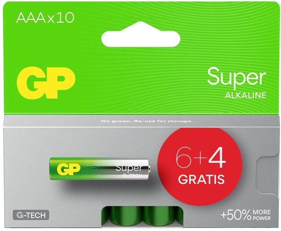 GP Super Alkaline batterij - AAA - 10-pack - actieblister(6+4)