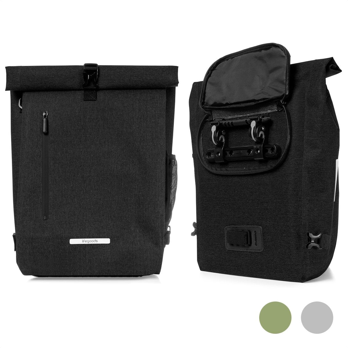 LifeGoods Enkele Fietstas - Compact - Schoudertas en Rugtas - 25L - Ronde Bagagedragers - Waterdicht - Zwart