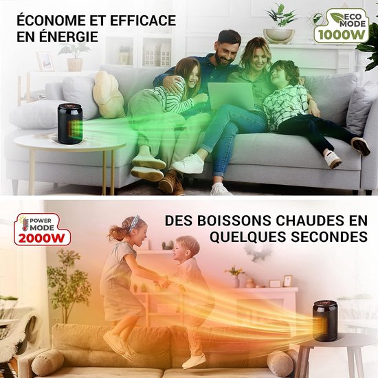 LEBENLANG ventilatorkachel - Compacte & energiezuinige straalkachel met afstandsbediening - Instelbare temperatuur en timerfunctie - 2000W