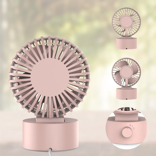 Northwall Mini USB Ventilator - Tafelventilator Roze - Stille Mini Fan - Retro Bureau Ventilator - Klein, Stil en Geruisloos - Dual Motoren - Kantelbaar - 2 Snelheden