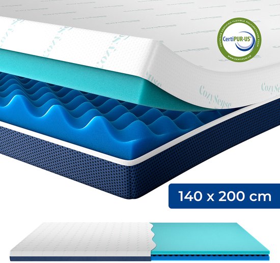 CozySense® DualFeel Topper Matras 140x200 - Matras Topper - Topmatras - Topdekmatras - Met Koele & Warme Kant - CertiPUR® - Stevige Hardheid - 7.5 cm - Wasbare Hoes