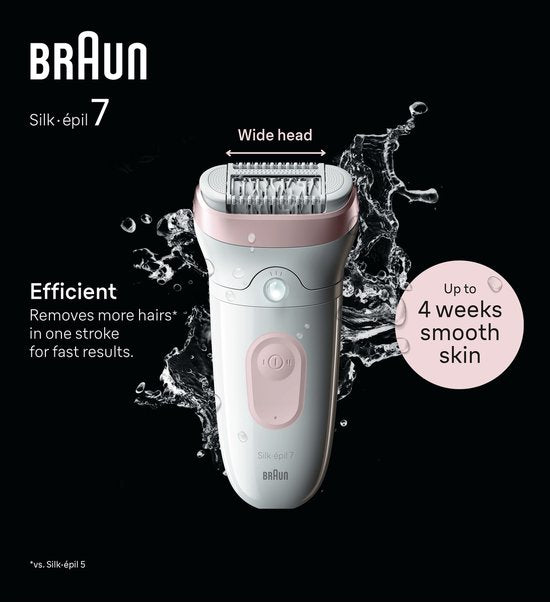 Braun Silk·épil 7 - Epilator voor Eenvoudige Ontharing - Langdurig Gladde Huid - 7-000 - Wit/Flamingo