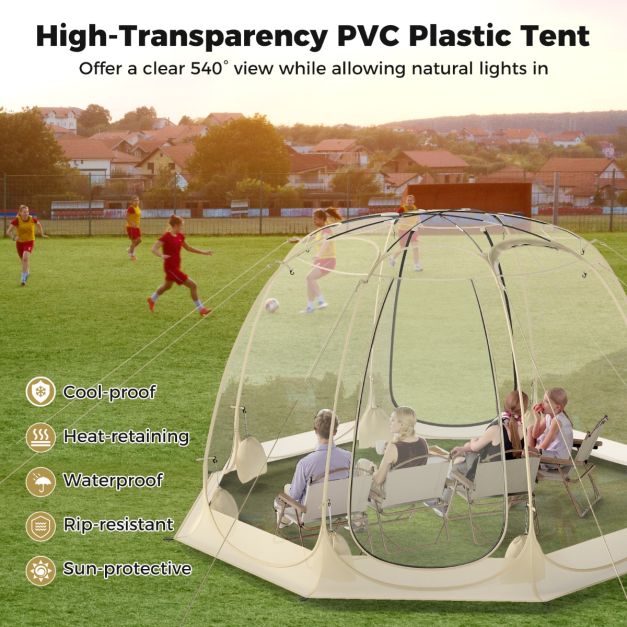 coast 630° transparante pop-up bubble tent 265 x 265 x 190 cm voor 5-6 personen, beige