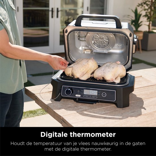 Ninja Woodfire Pro Connect XL - 7-in-1 Elektrische Smart BBQ Grill en Smoker - Inclusief Digitale Braadthermometer - Connect App - OG901EU