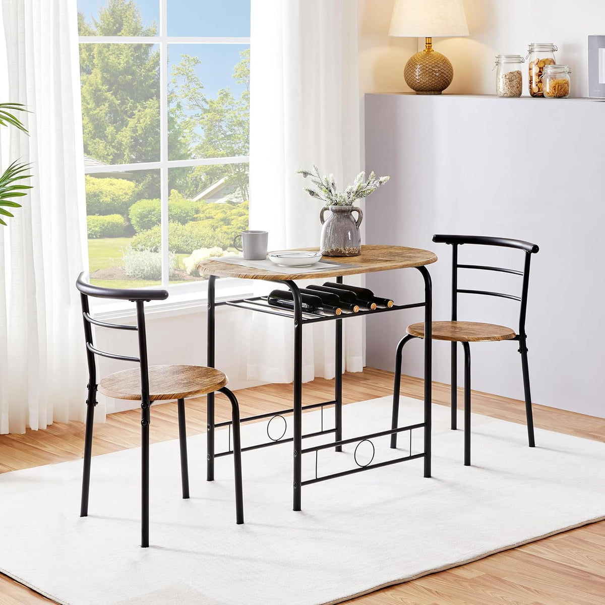 Yaheetech Eettafelset voor 2 Personen - Tafel 80 x 53 x 75,5 cm met 2 Stoelen - Met Opbergplank - Bruin