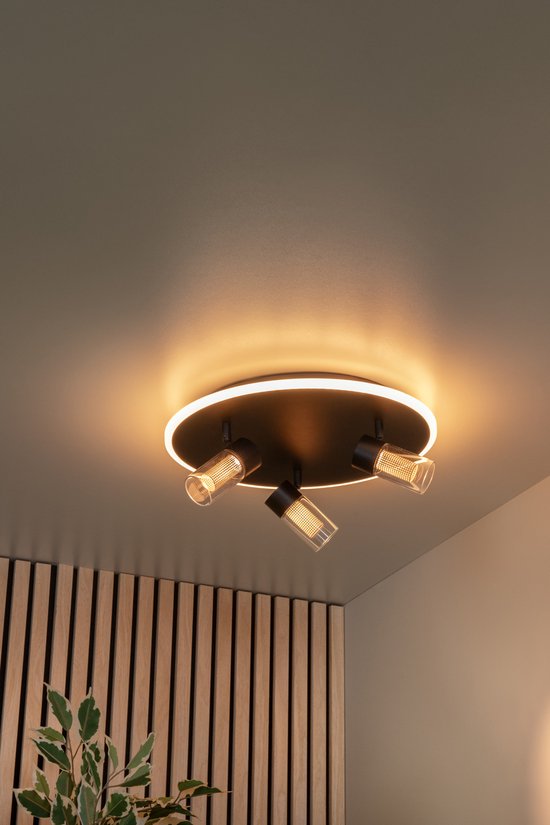 Lucide EVERINA - Plafonnière (Plafondlamp) - Ø 40 cm - LED Dimbaar - CCT - 2200K/6500K - Zwart - Essential