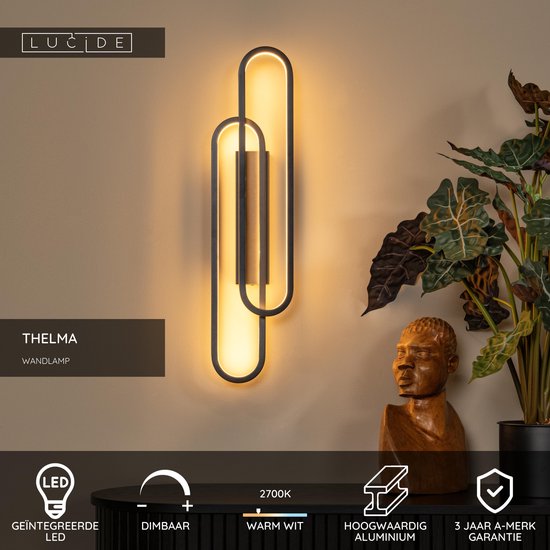 Lucide THELMA - Wandlamp - LED Dimbaar - 1x35W 2700K - Zwart