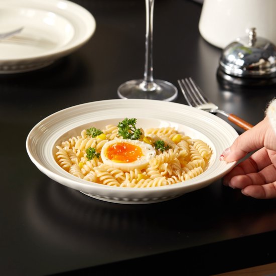 Set van 4 bordenset (Ø20,4cm / 8inch), Ontbijtborden, Pastaborden, serviesset 4 persoons, Geschikt voor restaurants, Horeca, Feest, familiefeesten, banketten en picknicks, Magnetron-vaatwasserbestendig, Keramiek