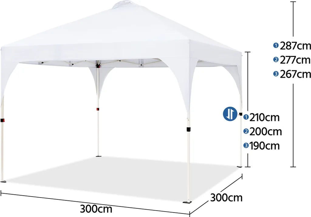 Yaheetech Opvouwbare Partytent 3 x 3 m - Wit - Verstelbaar Pop-up Paviljoen met Draagtas
