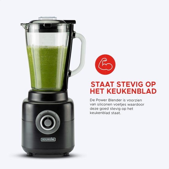 Bourgini PowerBlender - 1.75L - Blender to go met 700ml beker - Blender smoothie en ijscrusher - 1000 Watt - Zwart