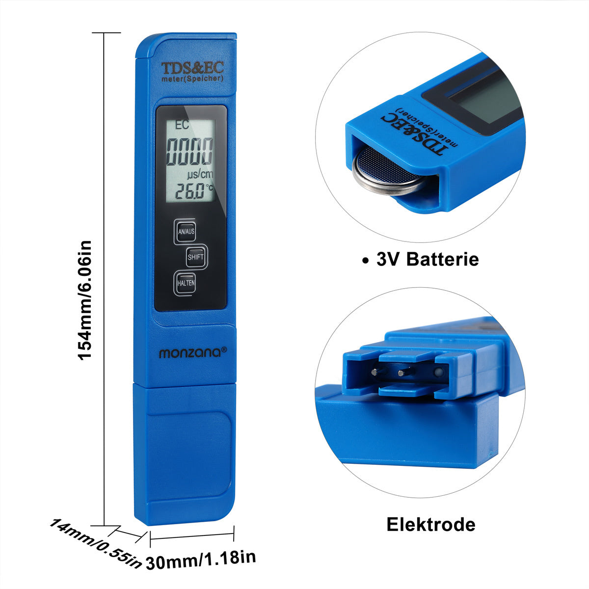 Monzana Digitale watertester met LCD-display 3in1 - TDS- EC- en temperatuurmeetapparaat