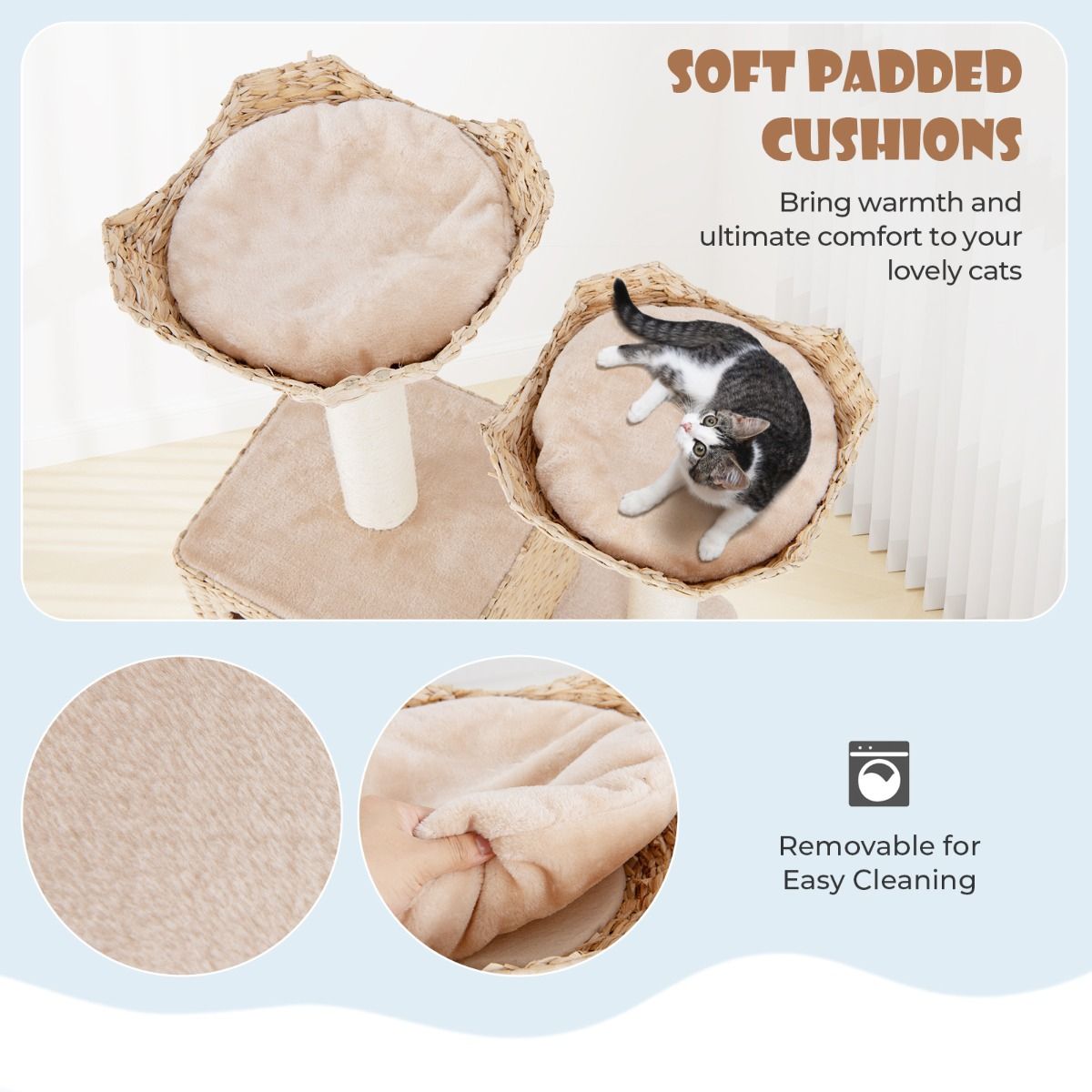Coast Krabpaal voor katten - 4 niveaus - sisal krabpalen - wasbare kussens - beige 122 cm