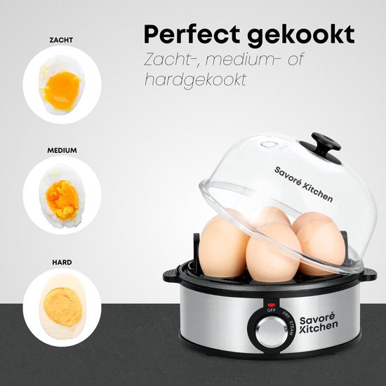Savoré Kitchen 4-in-1 Eierkoker 7 Eieren - Bakplaat met antiaanbaklaag - Electrisch -Eierkokers met Timer