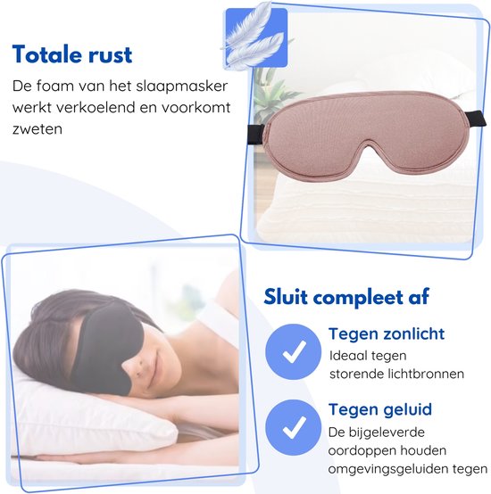 Hilvard - Slaapmasker - Oogmasker - Inclusief Slaap oordopjes - 100% Verduisterend - Verstelbaar - Ergonomisch - Roze