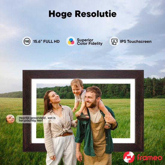 Denver Digitale Fotolijst 15.6 Inch - Hout - XL - Full HD - Frameo App - Fotokader - WiFi - 16GB - IPS Touchscreen - PFF1543DW