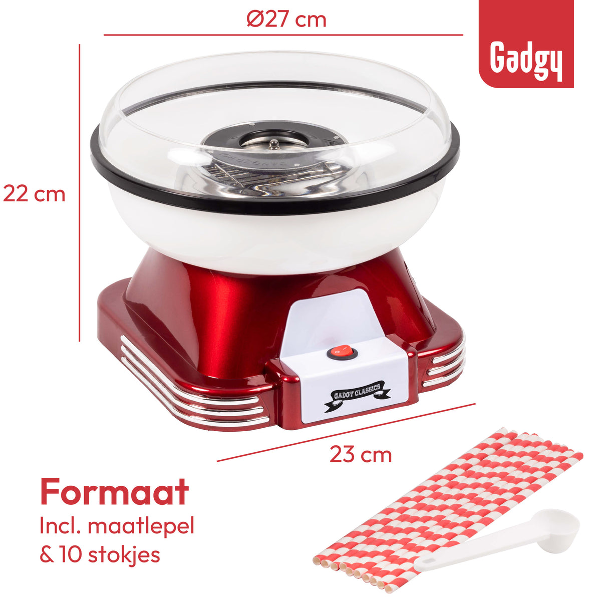 Gadgy Suikerspinmachine Retro, met 10 Stokjes en Maatlepel - Suikerspinmakers - Snoep - Kinderfeestje - Suikerspin Suiker - Cotton Candy - Suikerspinmachines