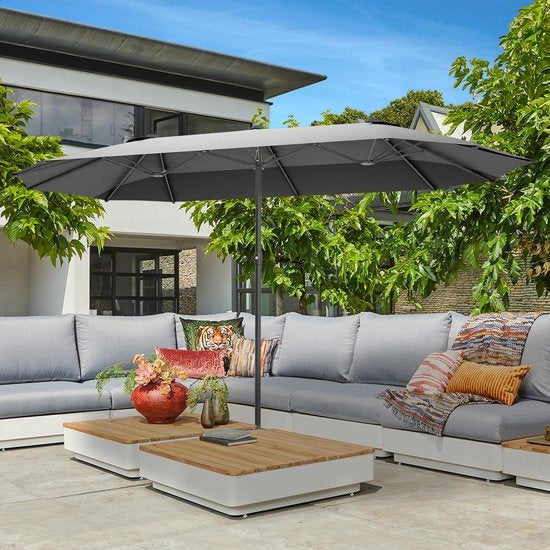 LifeGoods Dubbele Parasol - 270x460cm - Waterdicht - met Hoes - Donkergrijs
