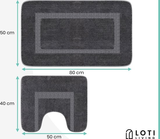 Loti Living Badmat Set Met Toiletmat Antislip – Douchemat – Badmat Badkamer – Vloermat – Badmat set wc mat – Badmat set antislip - Grijs - 50x80 cm + 50x40 cm