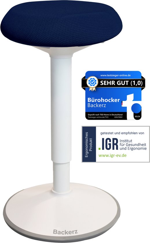 Backerz Wiebelkruk - Ergonomische Wiebel Stoel hoogte 40-60cm - Balanskruk - Zit Sta kruk - Zadelkruk Blauw