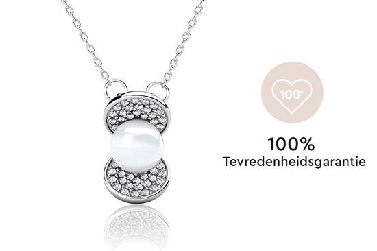 Yolora Dames ketting met Hanger - Parel en 52 Kalpa Camaka Kristallen - Zilverkleurig - 18K Witgoud Verguld - Vrouwen Collier Zilver - Sieraden - Luxe Giftbox - Geschenkdoos - Cadeau doos - Exclusieve Geschenkverpakking - Mooie Cadeauverpakking