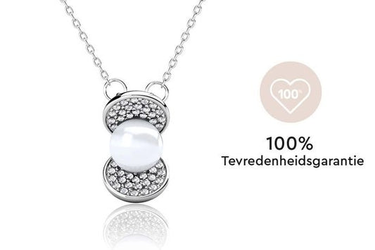 Yolora Dames ketting met Hanger - Parel en 52 Kalpa Camaka Kristallen - Zilverkleurig - 18K Witgoud Verguld - Vrouwen Collier Zilver - Sieraden - Luxe Giftbox - Geschenkdoos - Cadeau doos - Exclusieve Geschenkverpakking - Mooie Cadeauverpakking