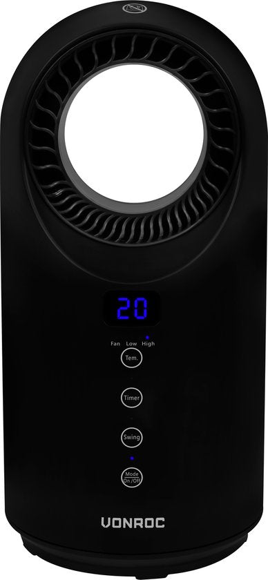 VONROC Elektrische kachel – 1000W/1500W – Bladeless -  Keramisch – Afstandsbediening - Zwenkfunctie - Timer - Thermostaat – 15m2 – zwart