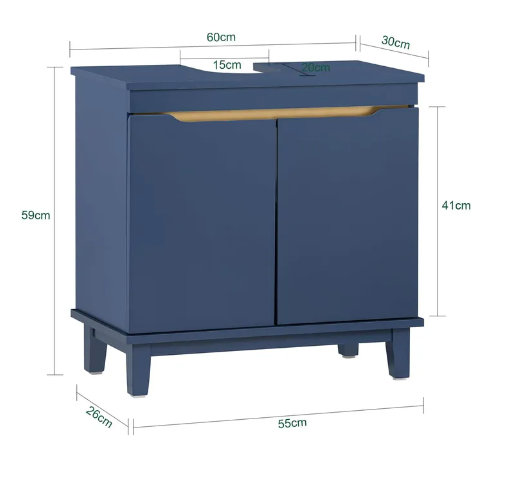 SoBuy Wastafel Onderkast met 2 deuren - Max. 25KG - 60x30x59 cm - Blauw