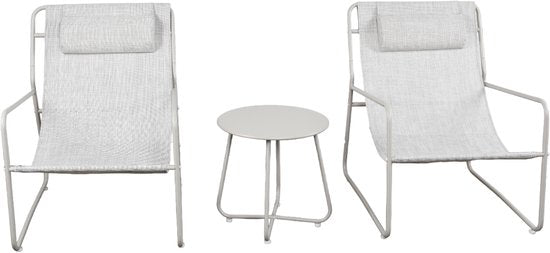 Mannsberger Tuinset - Loungeset 3dlg - Tuin tafel en 2 stoelen - Tuintafelset - stoelen met waterafstotende stof - Camping - beige