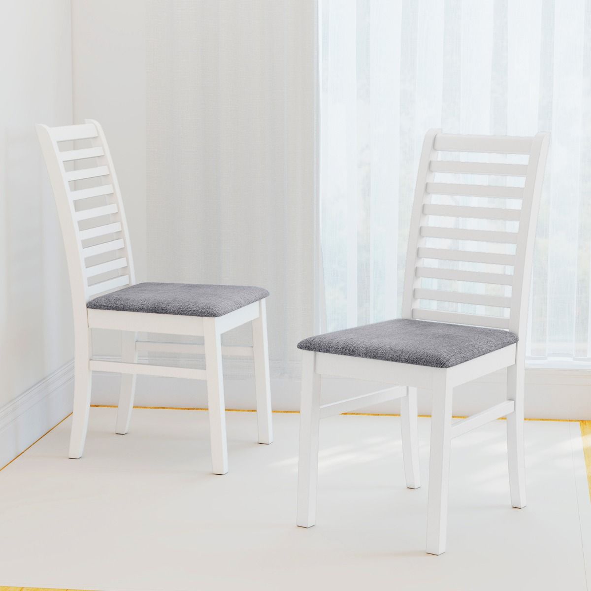 Coast Eetkamerstoelen Set van 2 - zonder armleuningen - gestoffeerde zitting - wit en grijs