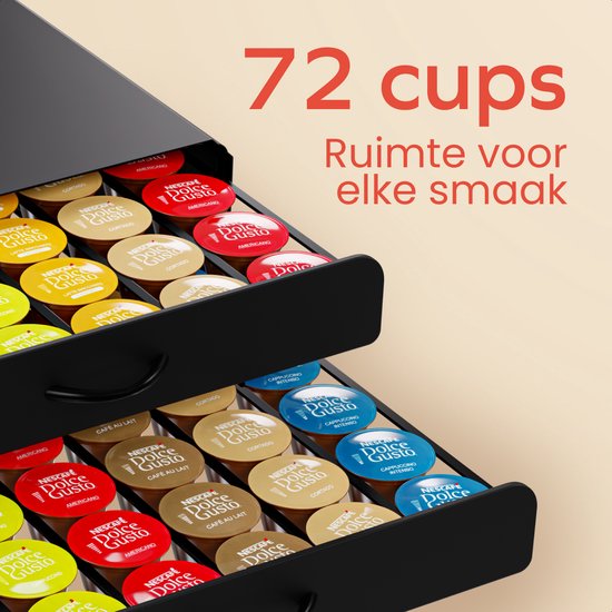 KitchenBrothers Capsulehouder - Koffiecups houder - met Lade - Geschikt voor Dolce Gusto - 72 Capsules - RVS - Zwart