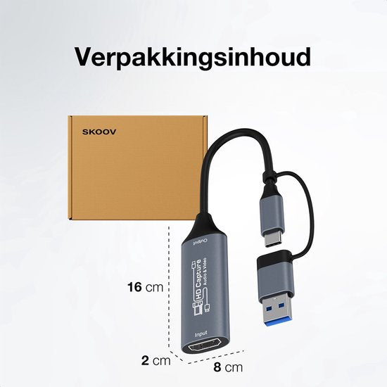 Skoov HDMI Capture Kaart Incl. USB-C Adapter - Video/Spel Opname - HDMI naar USB - 1080P HD - Cam link - Video grabber - Streamen
