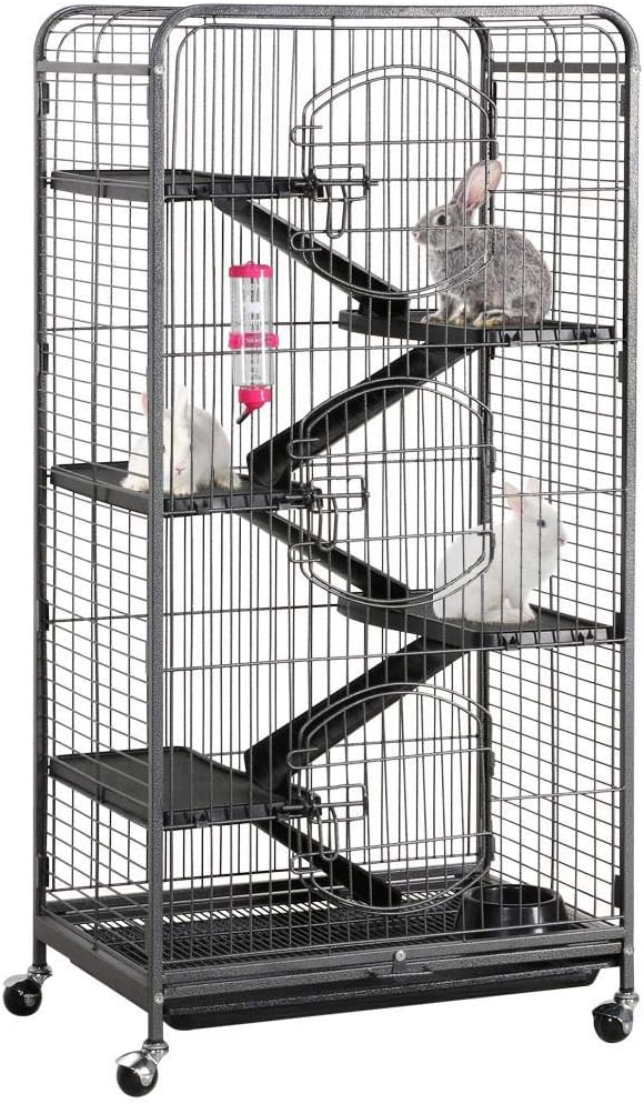 Yaheetech Knaagdierkooi 64 x 43,8 x 131,6 cm - Zwart - Verrijdbare Kooi voor Ratten, Fretten, Chinchilla's en Konijnen