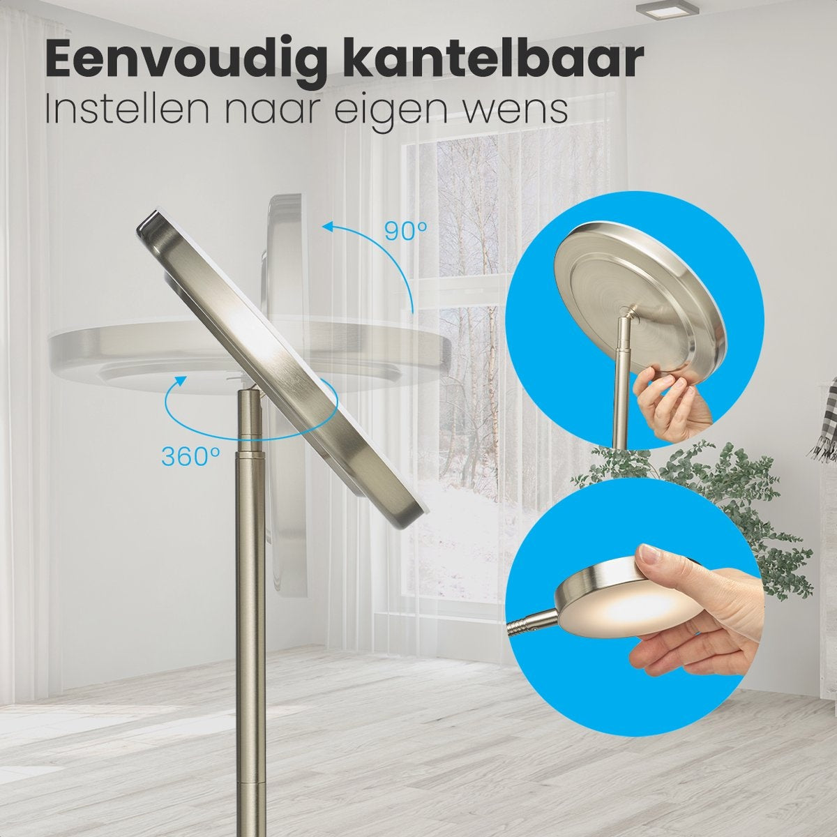 Auronic Vloerlamp - Staande Lamp Industrieel - 181cm - LED - Dimbaar en Kantelbaar - met Afstandsbediening - Geschikt voor Woonkamer - Zilver