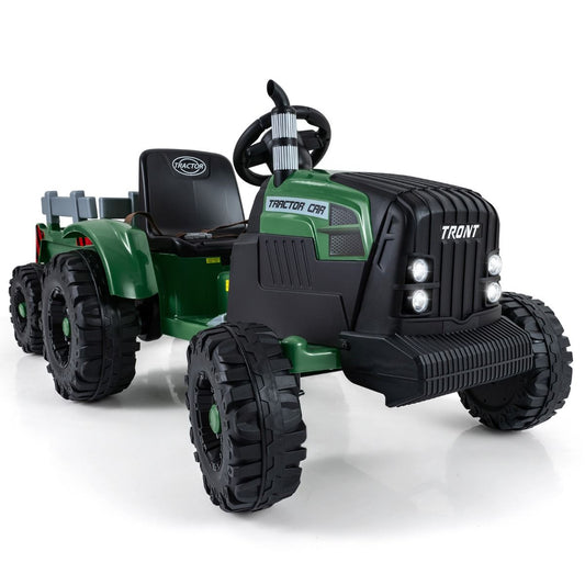 Coast Elektrische Kindertractor met Aanhanger - Dubbele motor - Afstandsbediening - Donkergroen