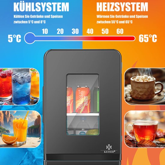 KESSER® K-MKS-2076 - Mini-koelkast - 15 Liter - AC DC 220-240V en 12V - Verwarmingsfunctie - Zwart
